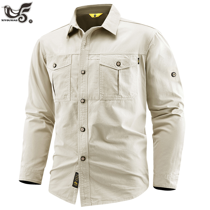 Tactical Military Shirt Cargo - Camisas militares masculinas de manga comprida,
