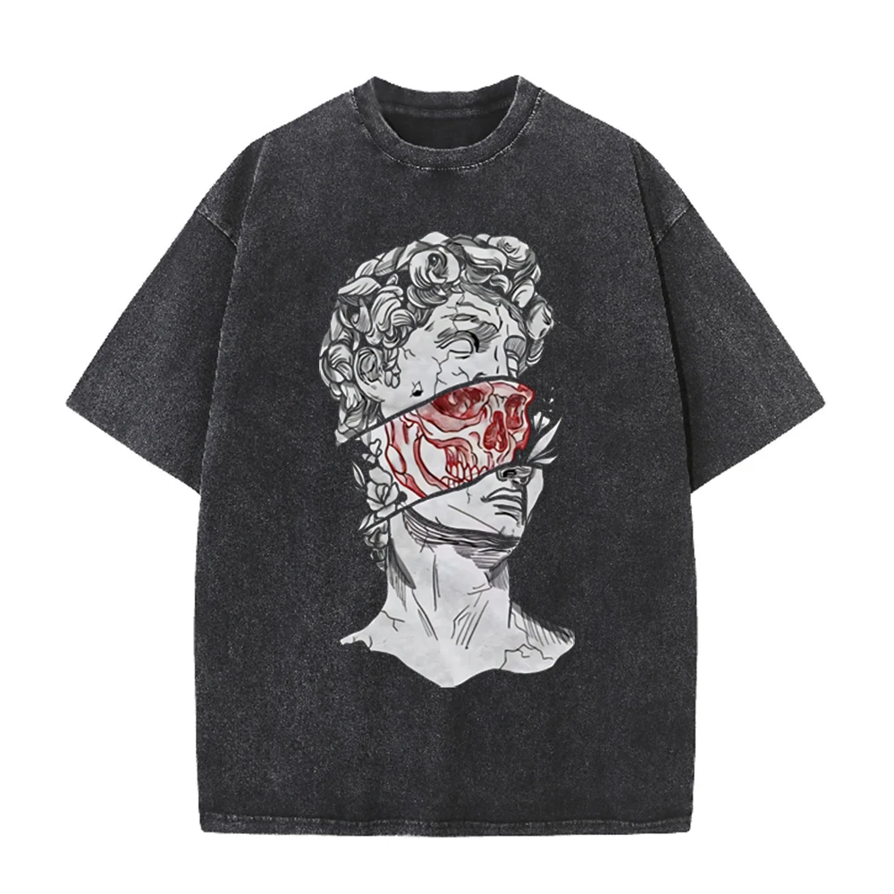 Acid Wash Vintage Graphic T Shirt - Camiseta Unissex Oversized Casual Streetwear com