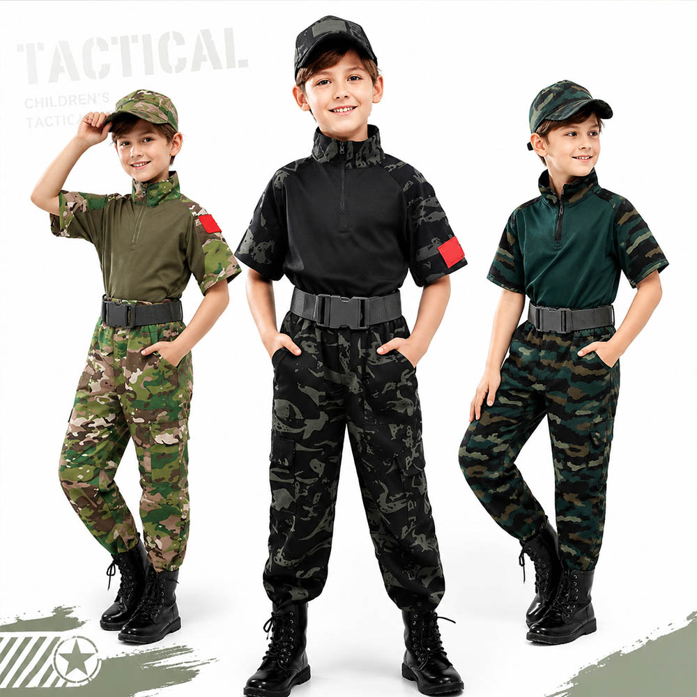 Tactical Military Shirt Cargo - Conjunto Tático Camuflado Infantil: Camiseta de