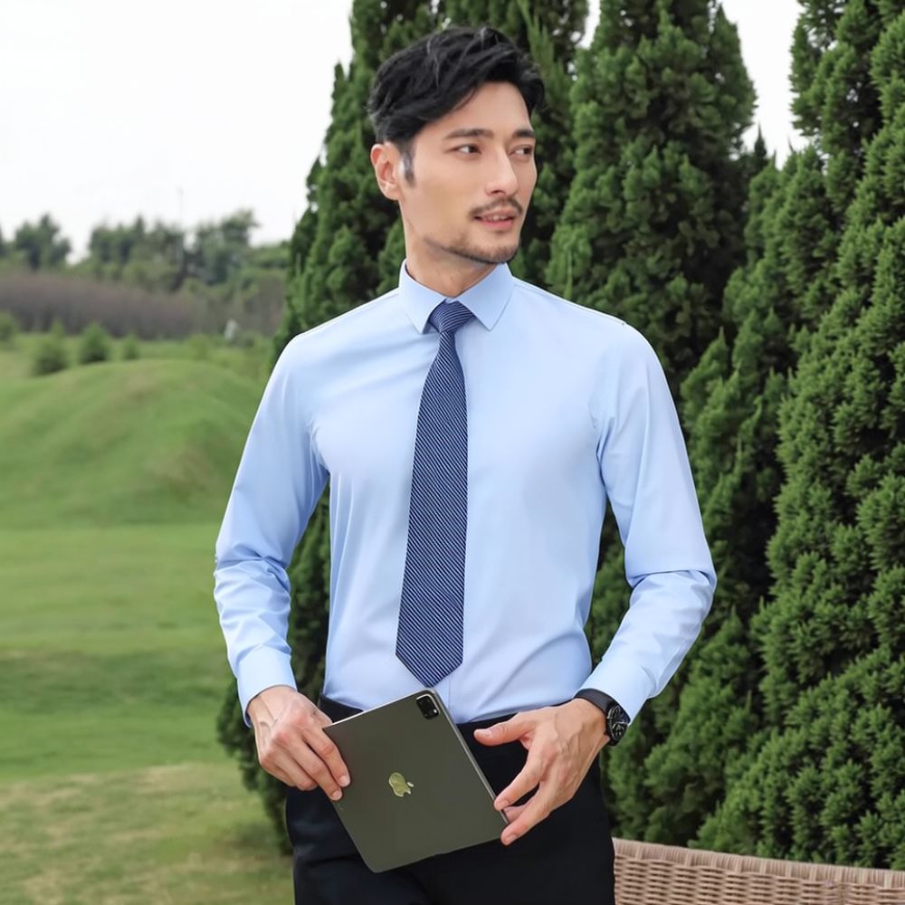 Breathable Bamboo Fiber Shirt Non Iron - Camisa de manga comprida para homem,