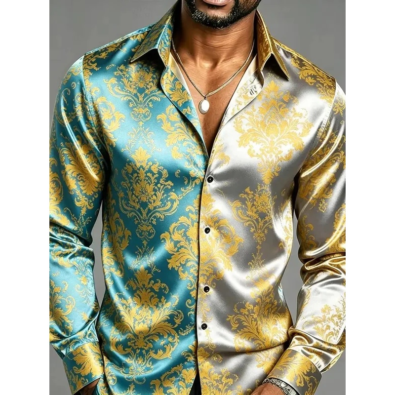 Mens Satin Silk Dress Shirt - Camisa Social Masculina de Seda Satinada