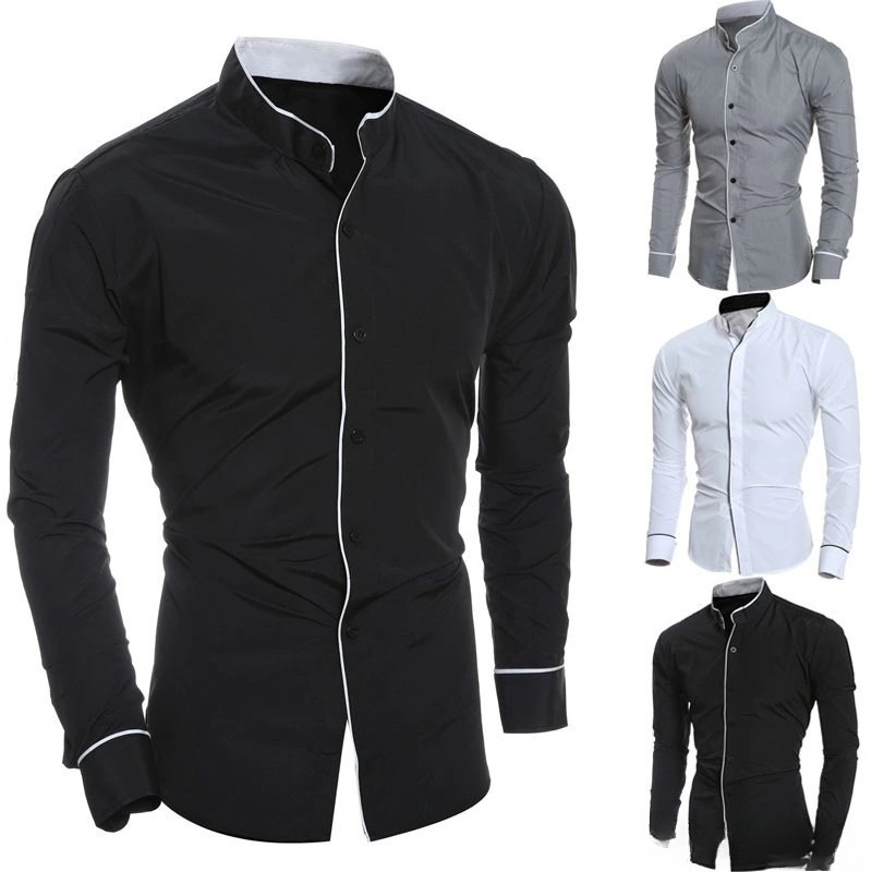 Camisas Masculinas Slim Fit de - Mandarin Collar Formal Shirt Slim Fit avaliação e preço