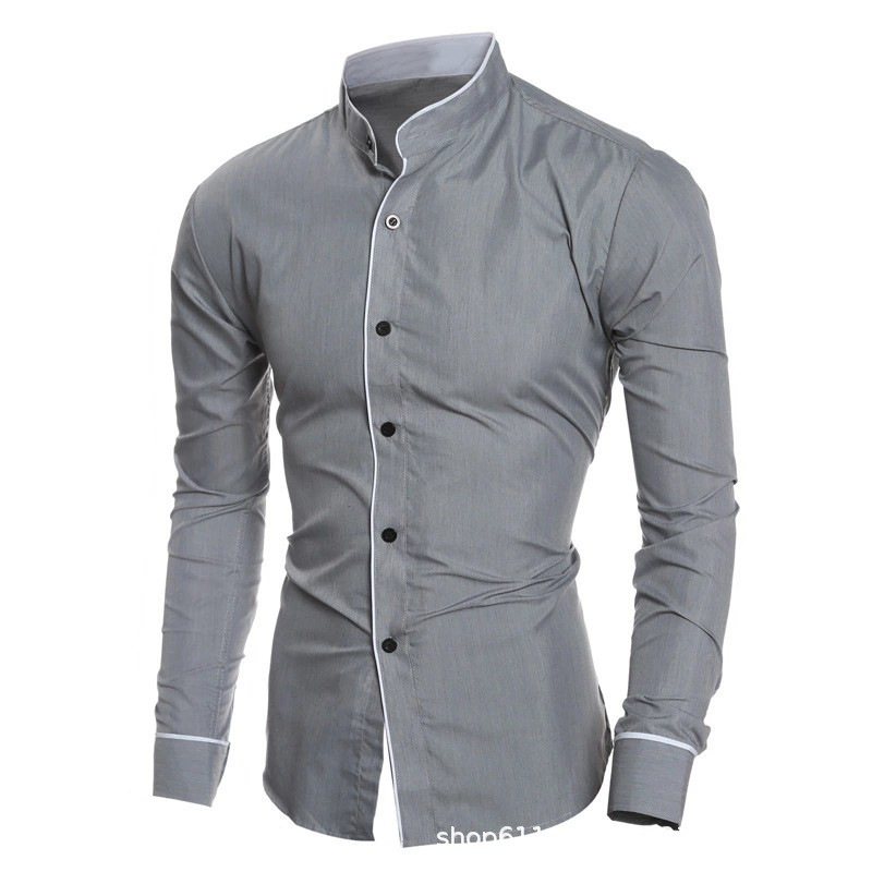 Camisas Masculinas Slim Fit de - Mandarin Collar Formal Shirt Slim Fit avaliação e preço