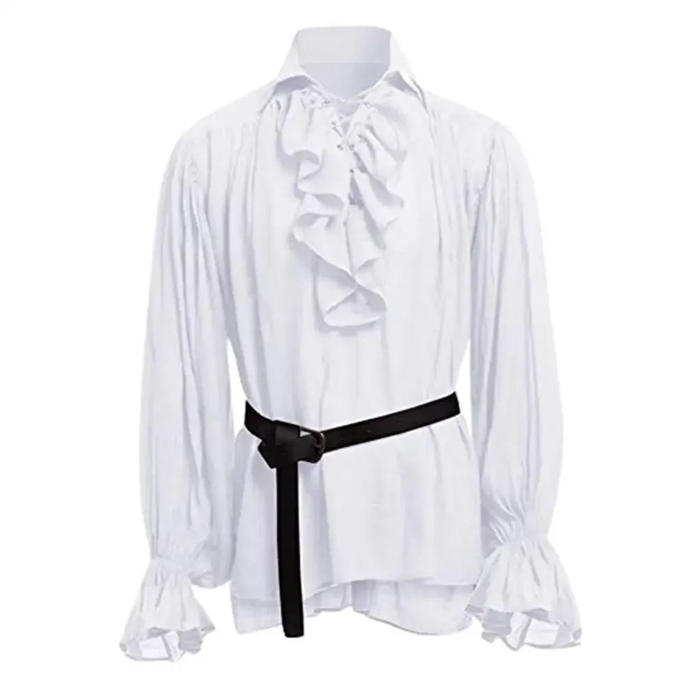 Camisas Medievais com Babados  - Medieval Gothic Lace Up Pirate Shirt avaliação e preço