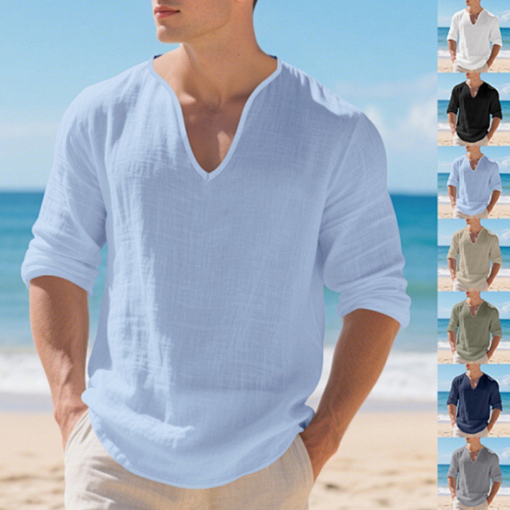 Nova Camiseta Masculina Americ - Mens Linen Shirt Long Sleeve avaliação e preço