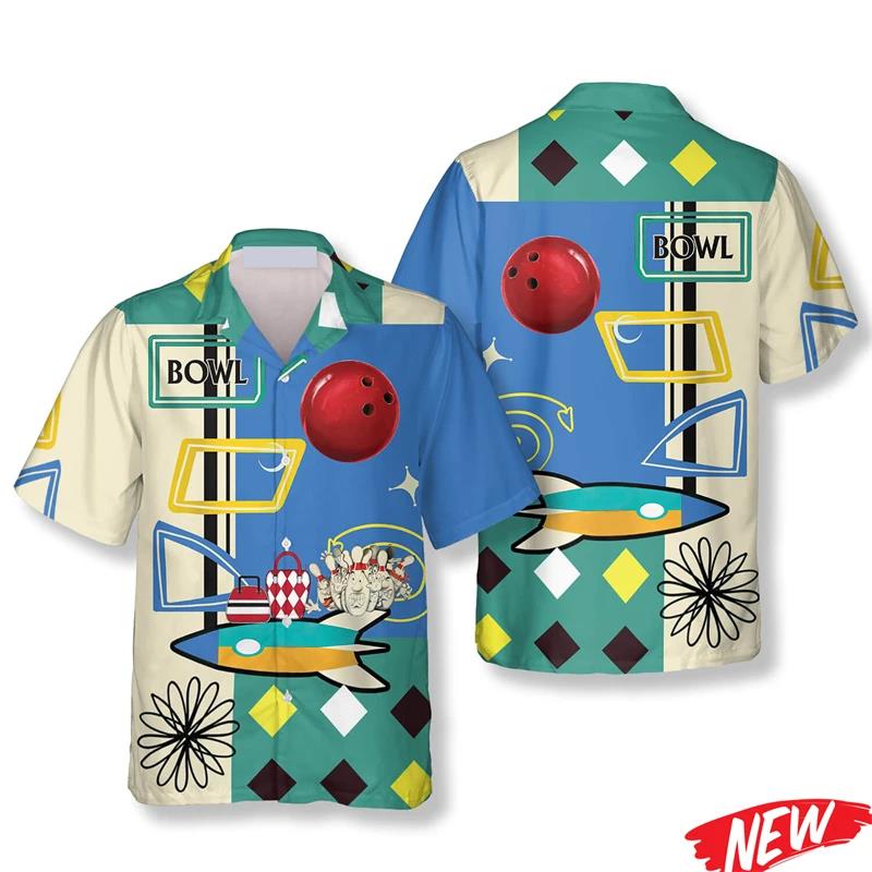 Camisa Havaiana Clássica com E - Short Sleeve Bowling Shirt Retro avaliação e preço