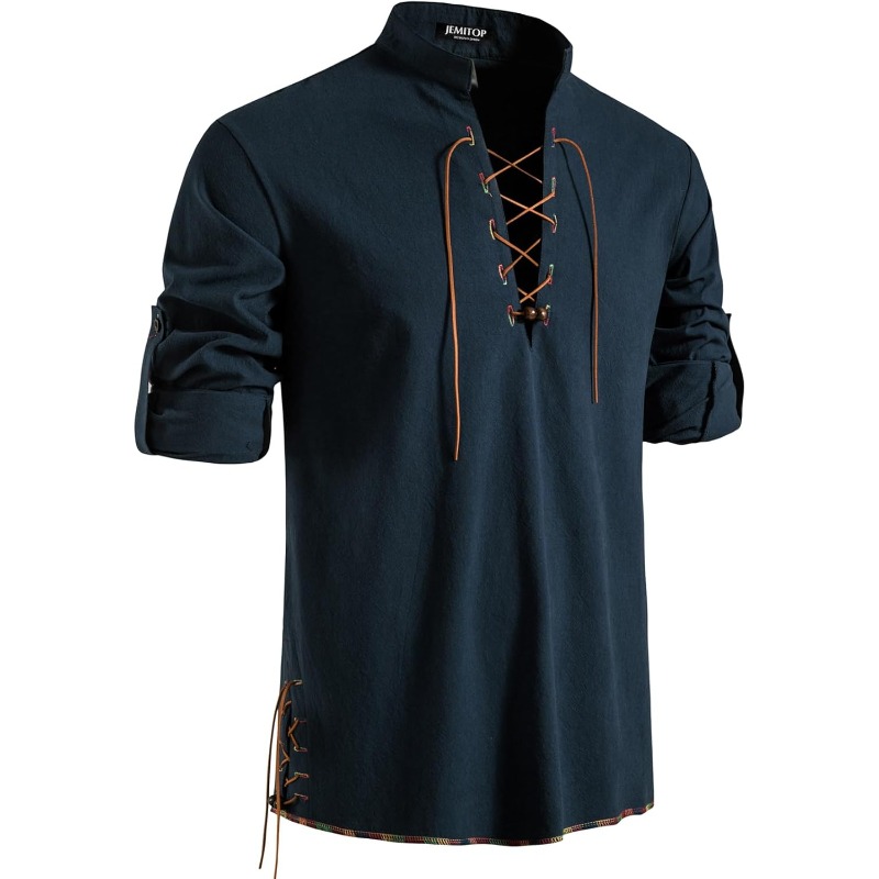 Camisa pirata masculina viking - Medieval Gothic Lace Up Pirate Shirt avaliação e preço