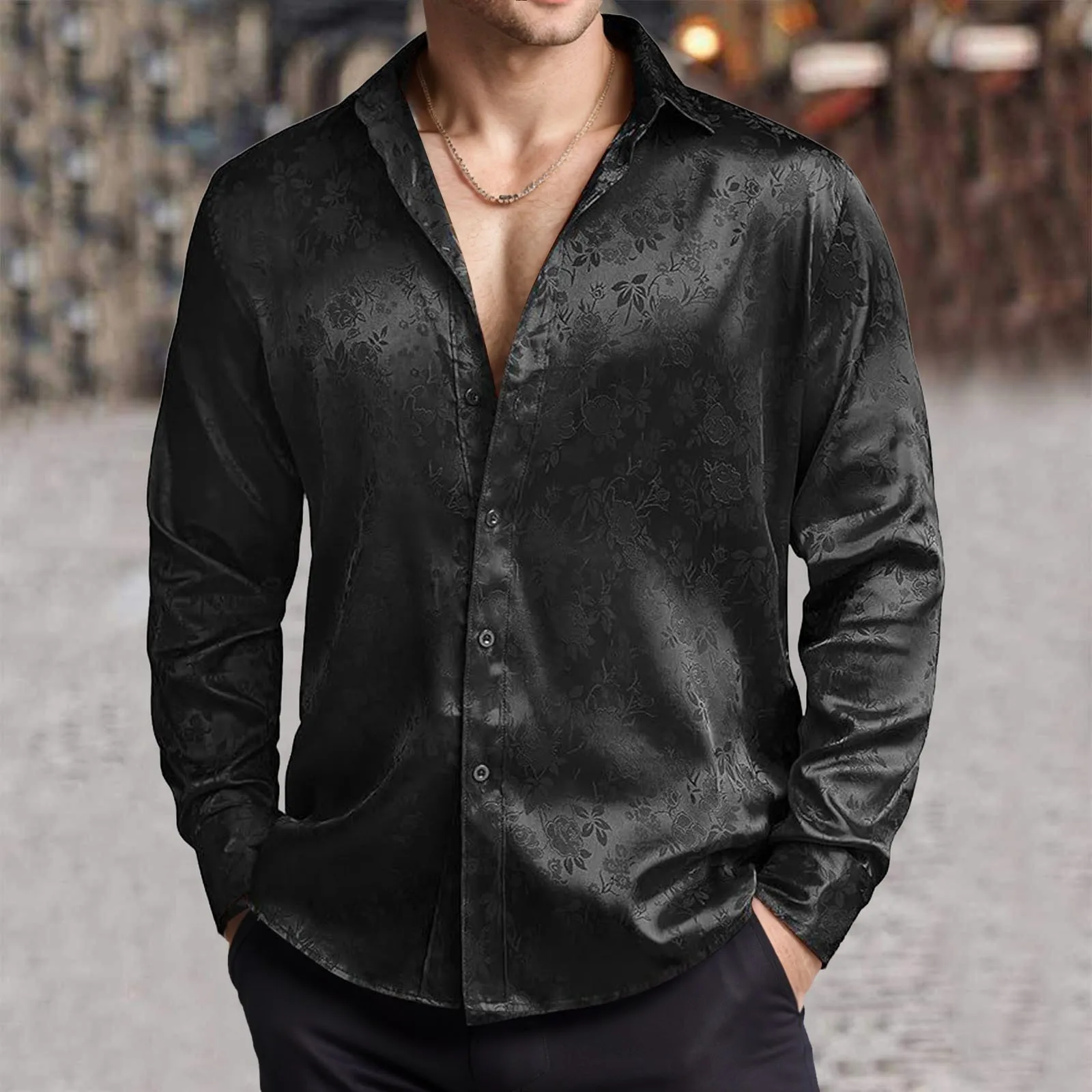 Camisa masculina imitação de c - Mens Satin Silk Dress Shirt avaliação e preço