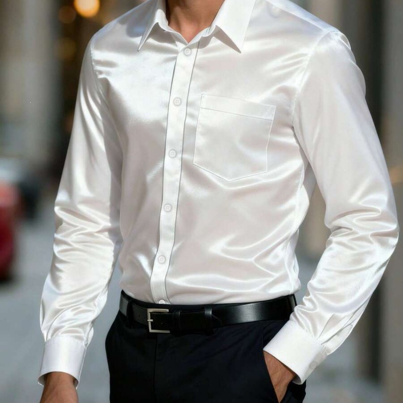 Camisa Social Masculina de Sed - Mens Satin Silk Dress Shirt avaliação e preço