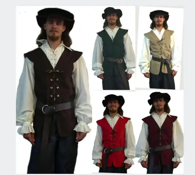 Camisas medievais com babados  - Medieval Gothic Lace Up Pirate Shirt avaliação e preço