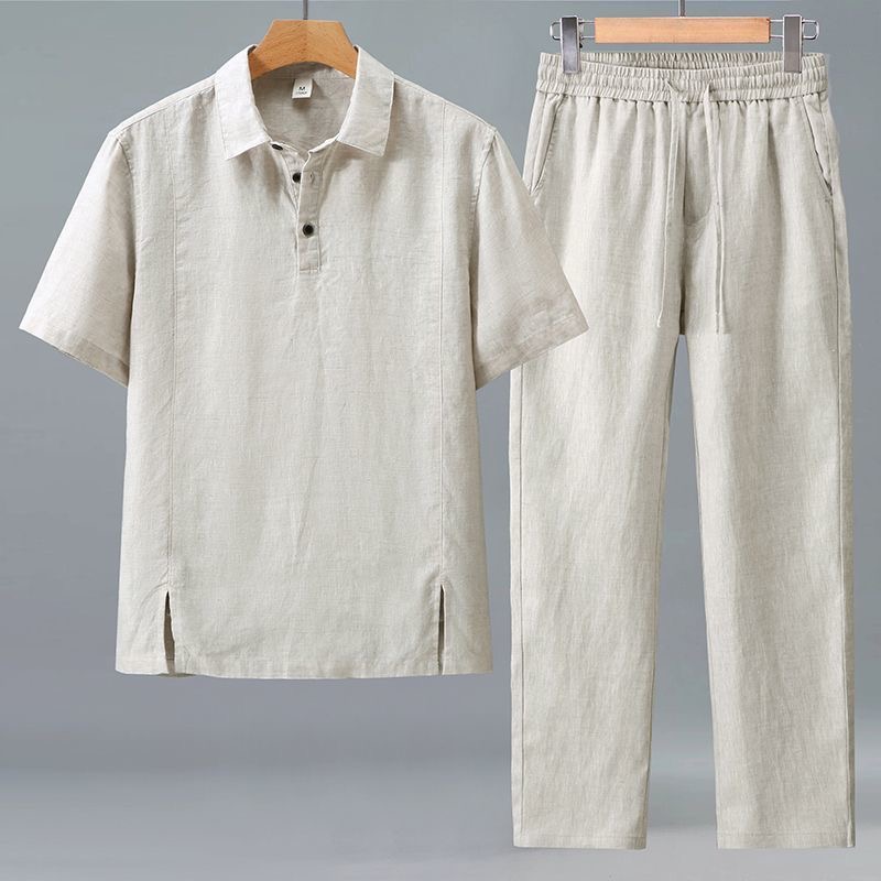 Conjunto de Camiseta de Manga  - Mens Linen Shirt Long Sleeve avaliação e preço