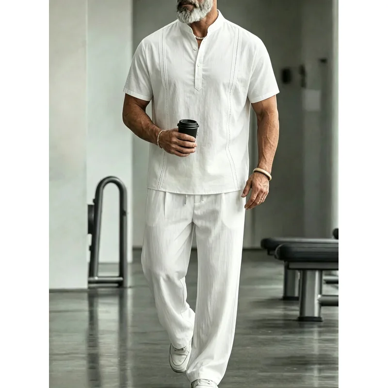 Conjunto Casual Masculino de L - Mens Linen Shirt Long Sleeve avaliação e preço