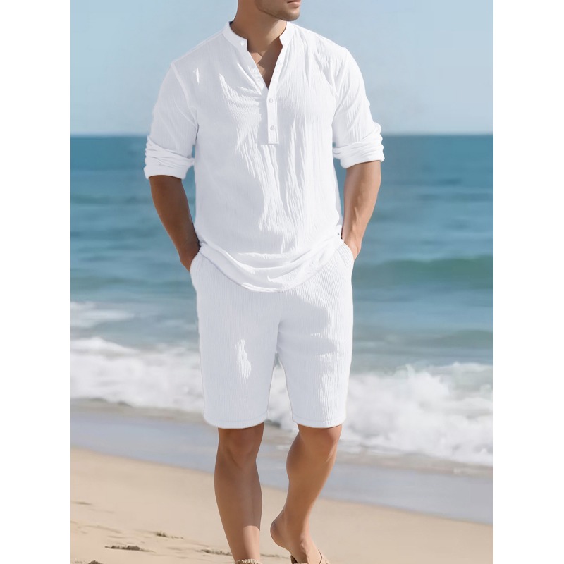 Conjunto Masculino de Linho Br - Mens Linen Shirt Long Sleeve avaliação e preço