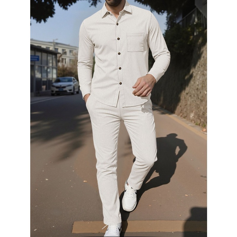 Conjunto de duas peças masculi - Corduroy Button Up Shirt Men avaliação e preço