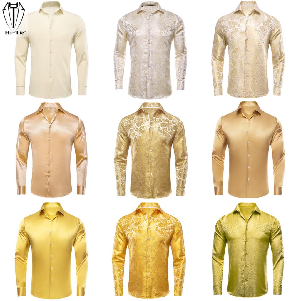 Camisa de seda de manga compri - Mens Satin Silk Dress Shirt avaliação e preço