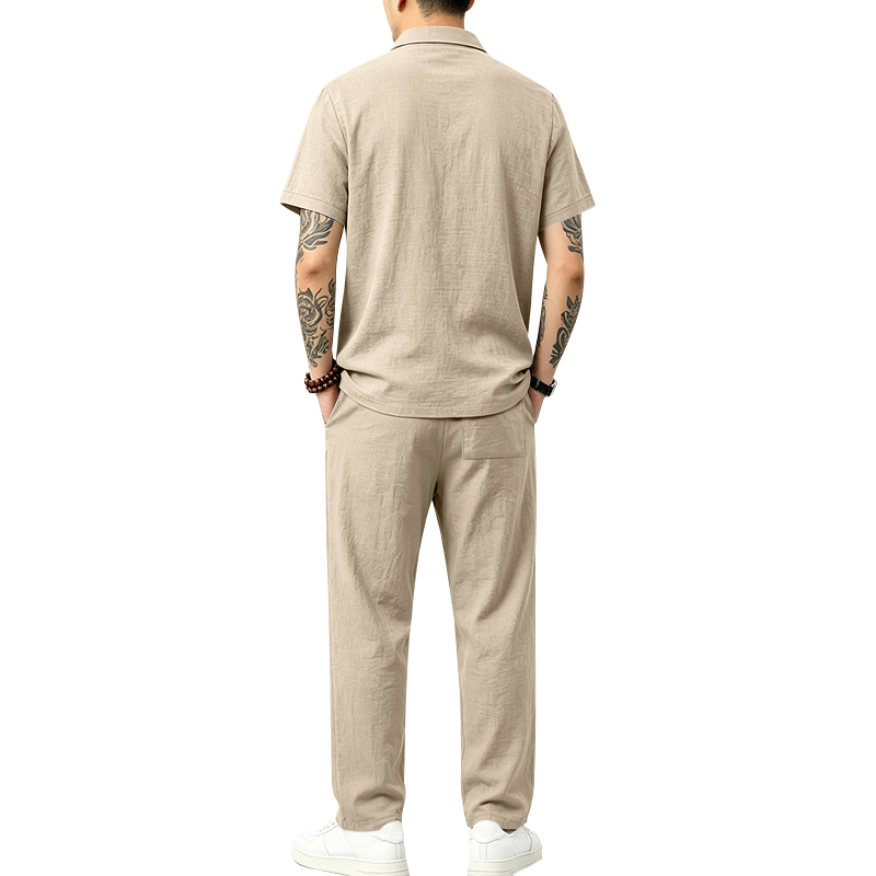 Conjunto Masculino de 2 Peças: - Mens Linen Shirt Long Sleeve avaliação e preço