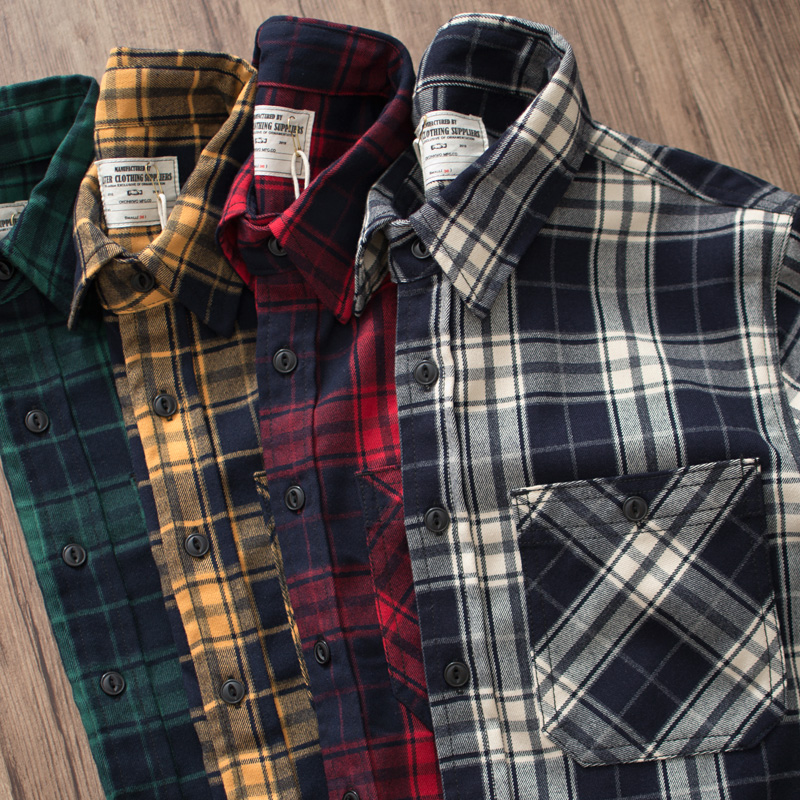 Outono novo americano retro 30 - Flannel Plaid Shirt Heavy Weight avaliação e preço
