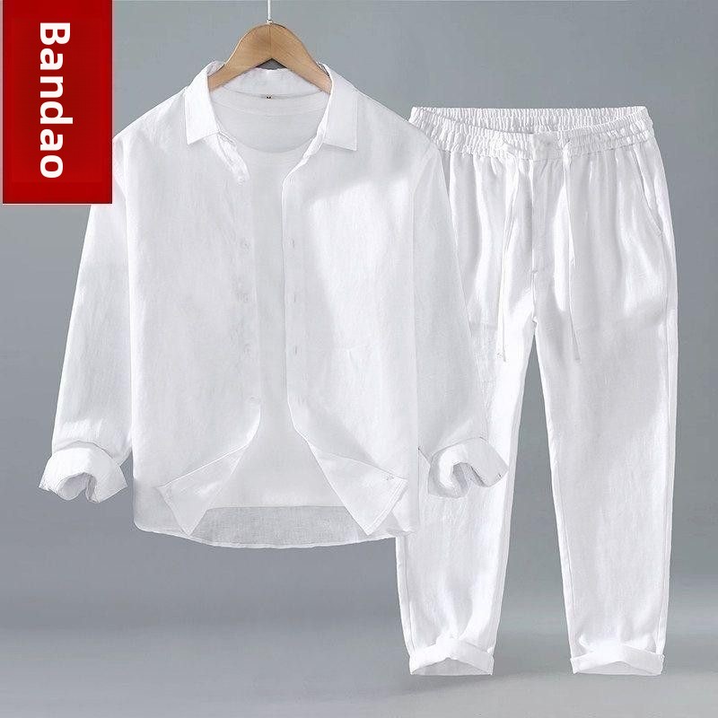 Conjunto de Camisa de Linho So - Mens Linen Shirt Long Sleeve avaliação e preço