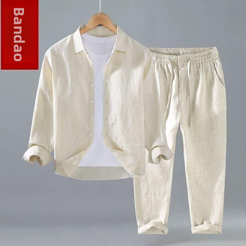 Conjunto de Camisa de Linho So - Mens Linen Shirt Long Sleeve avaliação e preço