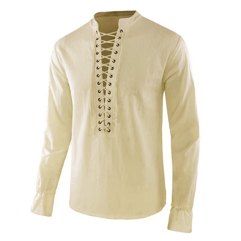 Camisa Renascentista Masculina - Mens Linen Shirt Long Sleeve avaliação e preço