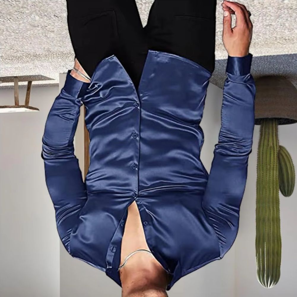 Camisa Masculina Elegante de C - Mens Satin Silk Dress Shirt avaliação e preço