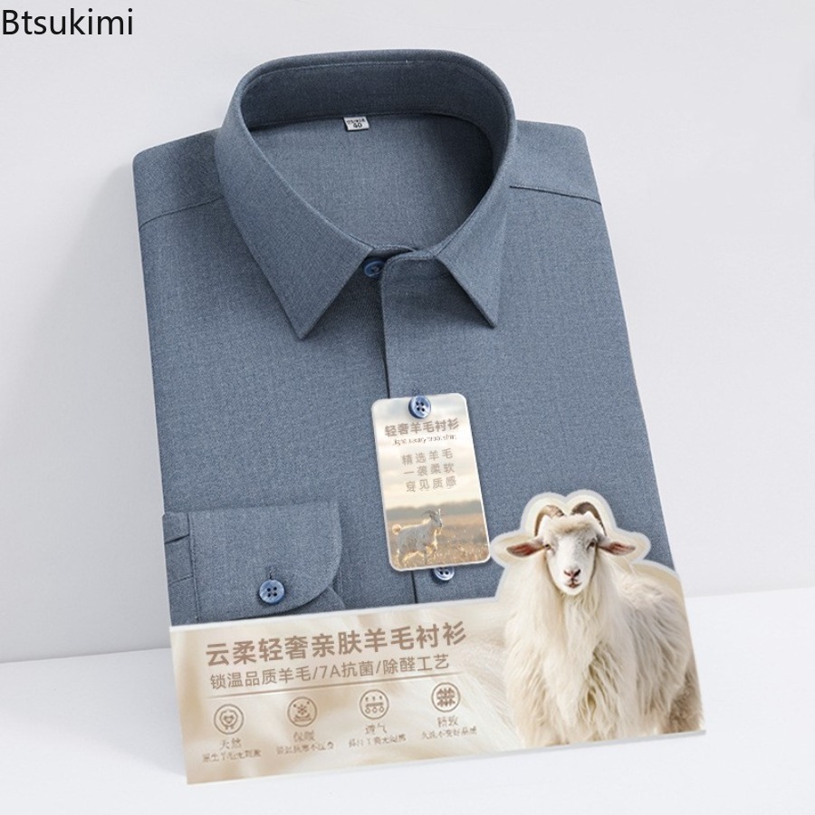 Nova alta qualidade lã modal c - Mandarin Collar Formal Shirt Slim Fit avaliação e preço