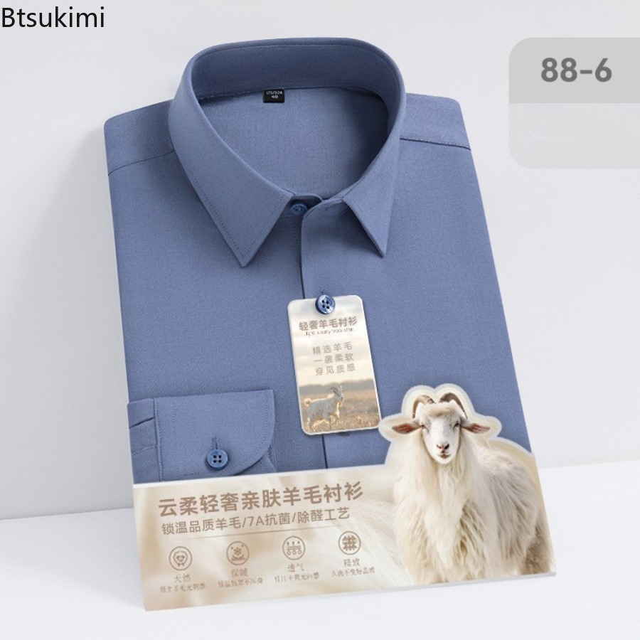 Nova alta qualidade lã modal c - Mandarin Collar Formal Shirt Slim Fit avaliação e preço