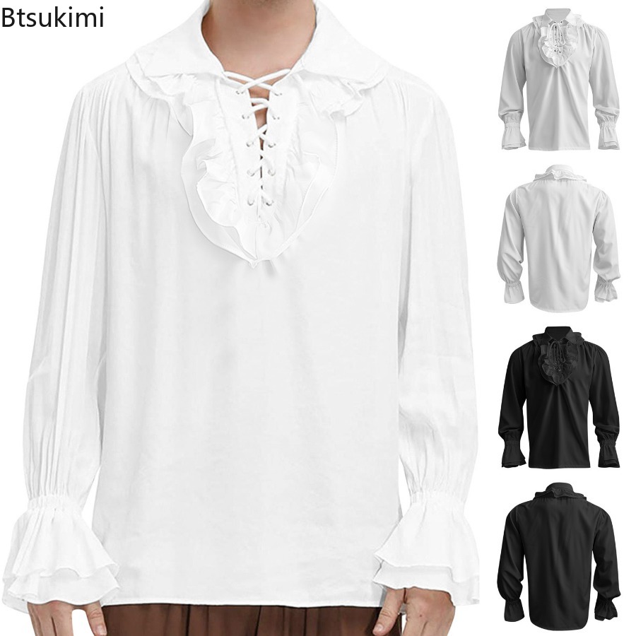 Camisa masculina medieval rena - Medieval Gothic Lace Up Pirate Shirt avaliação e preço