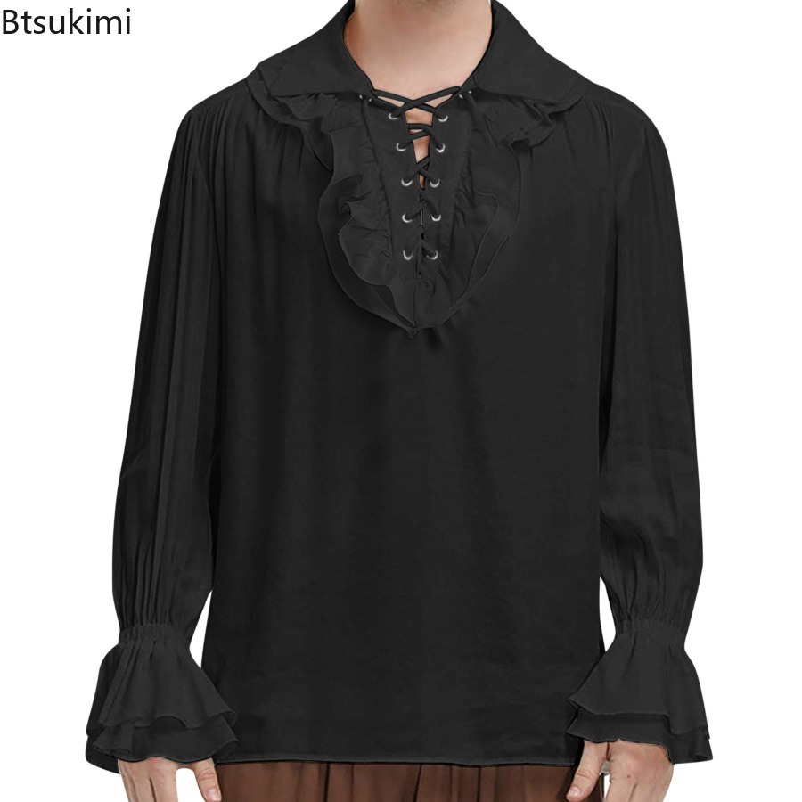 Camisa masculina medieval rena - Medieval Gothic Lace Up Pirate Shirt avaliação e preço