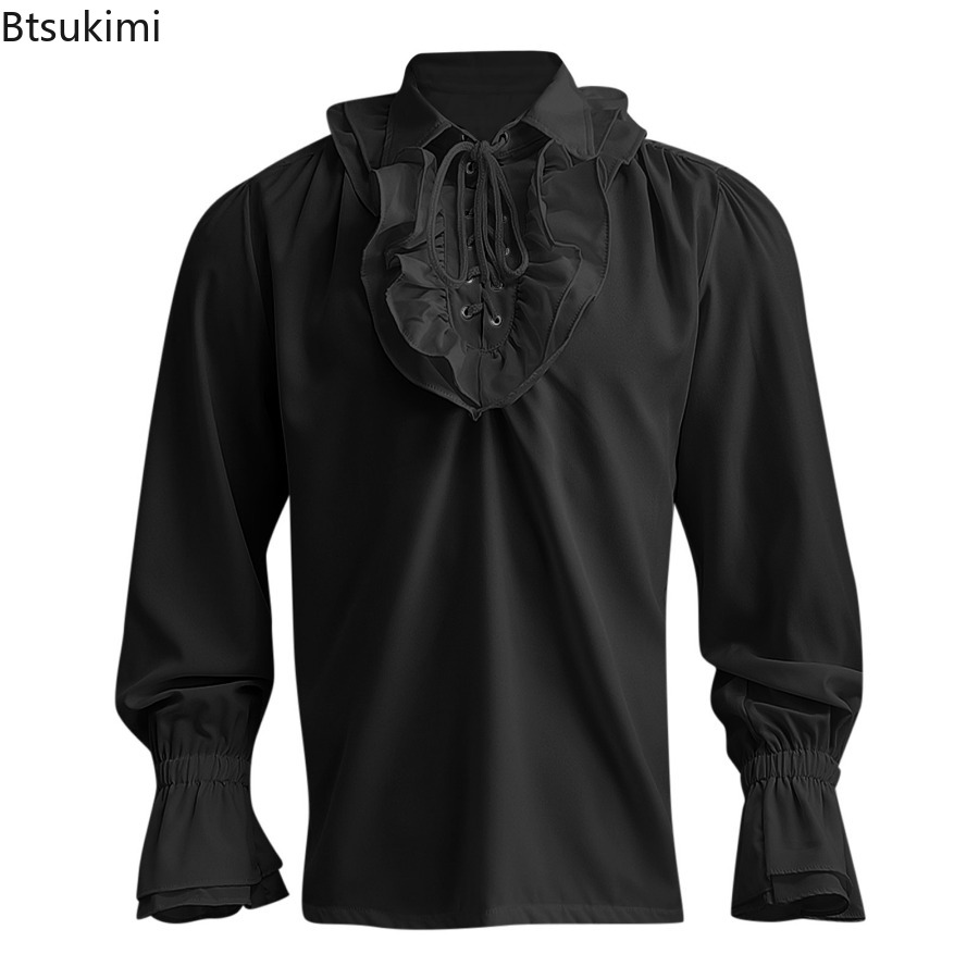 Camisa masculina medieval rena - Medieval Gothic Lace Up Pirate Shirt avaliação e preço